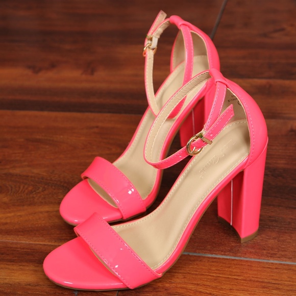HOT🔥 Neon Ankle Strap Chunky Heel Sandal Open Toe - Picture 2 of 3